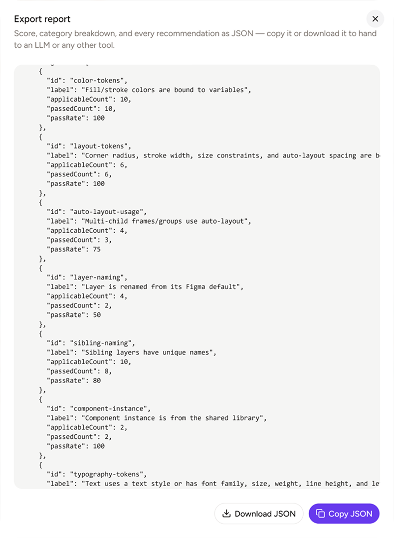 AI-friendly JSON sanity report listing rule violations, ready to be fed to an LLM such as Claude Code